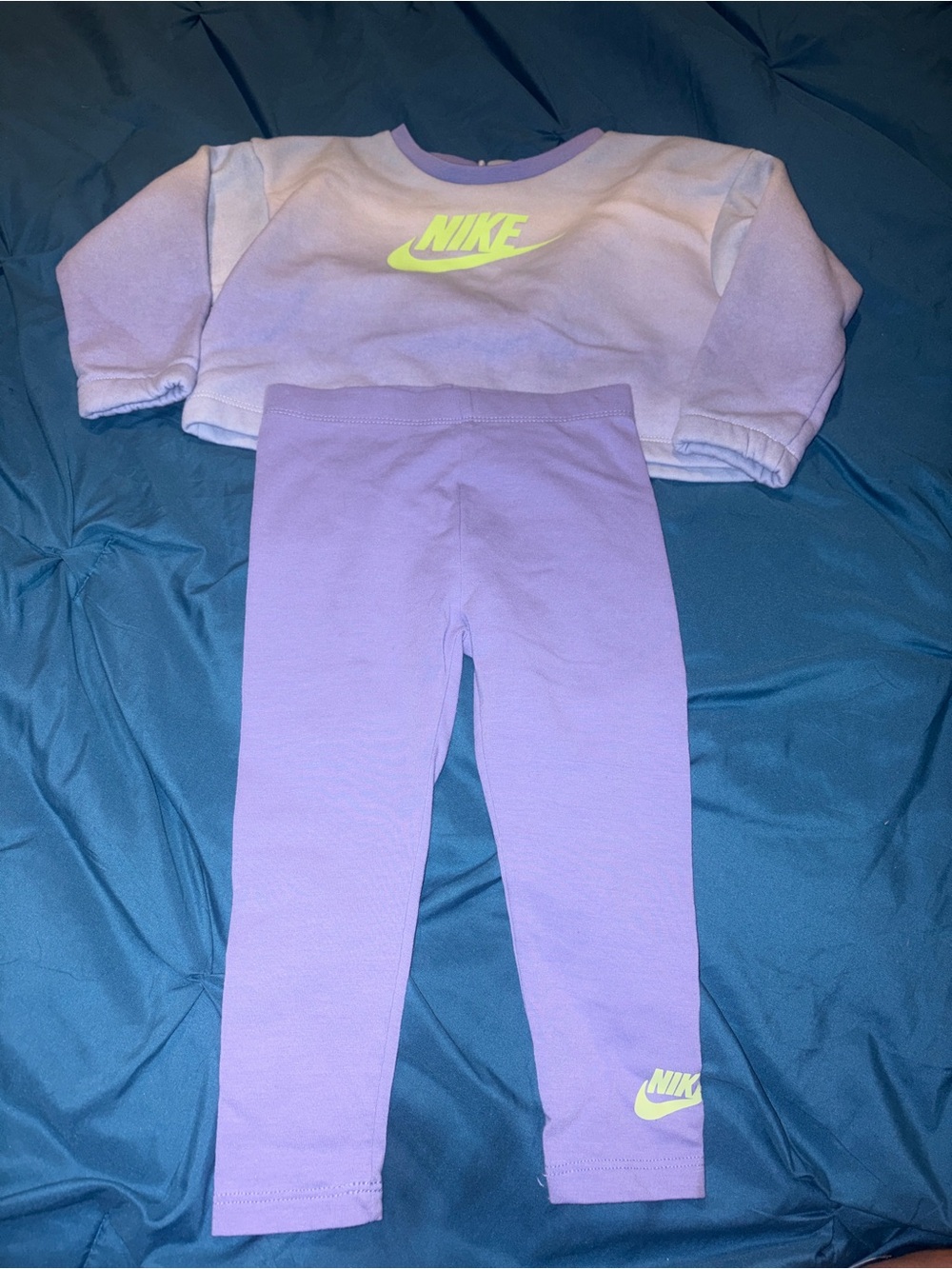 Nike Lilac Girls Two-Piece Set with Neon Yellow Logo